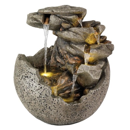 Fontána s okrúhlym kameňom, polyres. transformátor, vonkajšia l.50cm w.53.5cm h.60.5cm