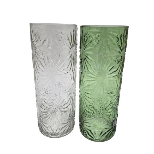 Váza sklo reliéfným vzorom v40/pr.15cm