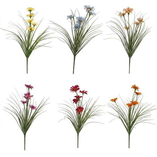 Kytica margarétky s trávou mix/6f 42cm - Umelé kvety