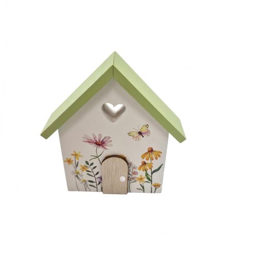Domček kvety bie/zel drevo 11*3*12cm
