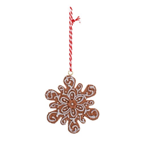 Záves perník vločka hne/bie/čer poly 7,5*6cm - Jesenné dekorácie