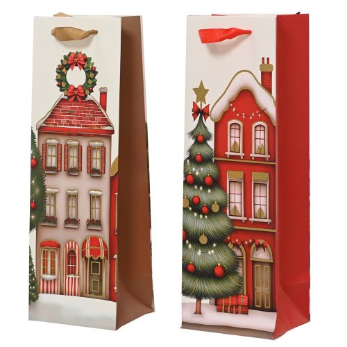Taška vian fľaša 36x12/10cm 2ass - Vianočné dekorácie