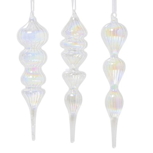 Ornament sklo transp.6x26cm 3ass