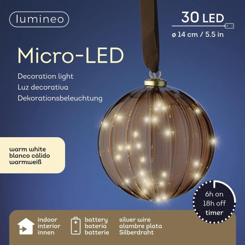 Led guľa záves bater. pr.14cm - Vianočné osvetlenie