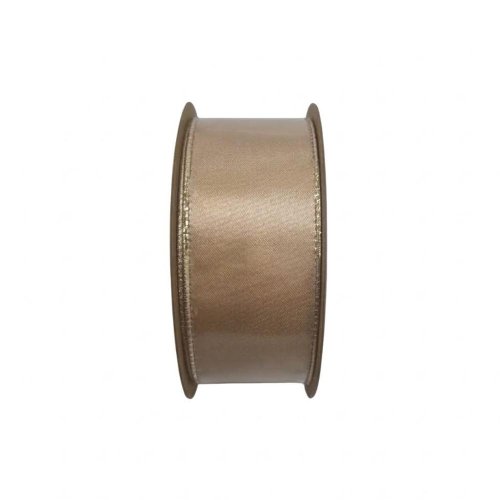 Stuha vianočná 3,8 cm, 10 m obojstranna béžovozlatá