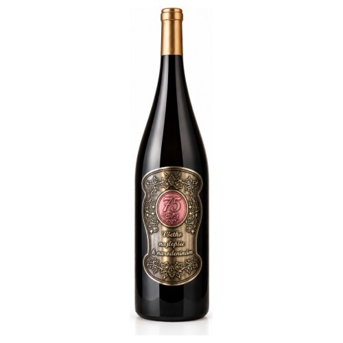 Dárkové víno 1,5 l s kovovou etiketou k 75. narozeninám