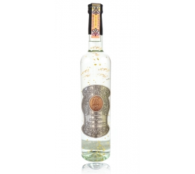 Darčeková fľaša - vodka / borovička so zlatom, kovová etiketa