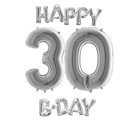Narodeninový set balónov 30 strieborná / strieborná