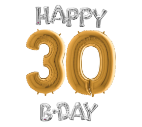 Narodeninový set balónov 30 zlatá / strieborná