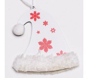 Drevená čiapka biela+červ záves 11x9cm