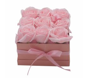 Darčekový box z mydlový kvetov - 9 Ružových Ruží - Štvorec