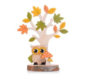 Strom s lístim a sovou drevo 13*8.5*16.5cm