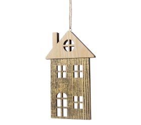 Záves domček drevo zl/nat 11.5*19cm