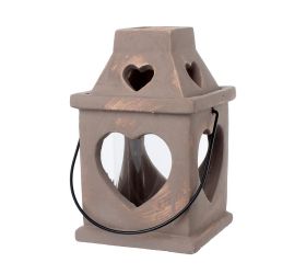 Cement dekorácia lampáš srdce+sklo brown 15x15xh16cm