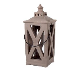 Cement dekorácia lampáš v+sklo brown 17x17xh42 cm