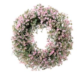 Veniec ružové kvietky 25cm