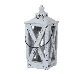 Cement dekorácia lampáš+sklo antique grey