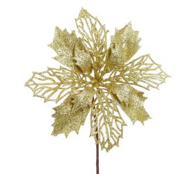 Vian. ruža/ poinsetia zlatá gliter 16cm