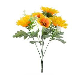 Kytica gerbera žltá, drob. kvety, zeleň 34cm
