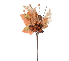 Konárik thuja, lístie, gran.jab., guličky, šišky béž/hne/ora 37cm