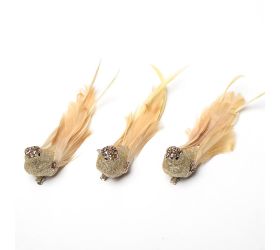 Vtáčik na štipci zla/kré gliter mix/3 perie s/3 16,5*3,5*4cm