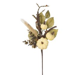 Konárik tekvice, trávy, guličky, lístie, krém/zel/hn 42cm