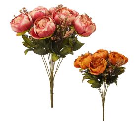 Kytica pivonka oranž/béž-čer melír, zeleň mix/2f 38cm