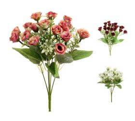 Kytica ružičky, drob.kvety, zeleň mix/3f 27cm