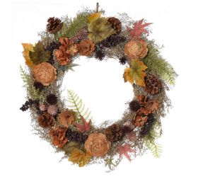 Veniec suš. ruže, šiš.,plod.,list, pap,trá.,hn-or/zel,fia 46cm