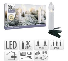 Sviečky 30led klips/elekt/ vnút/ww /ax8233010