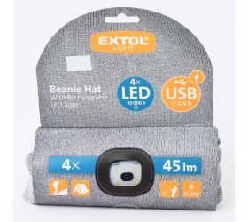 Pevnácenačiapka s čelovkou, sivá 4x led,45lm, 300amh usb nabíjanie