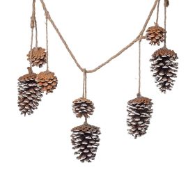 Záves šišky na jut. špagáte, bie/nat/hne 74cm