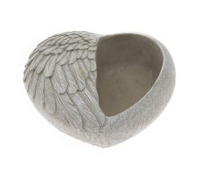 Srdce cement bledo-sivé s krídlami 16,5cm