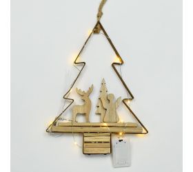 Záves strom anjel led drevo natur 21x4x27cm