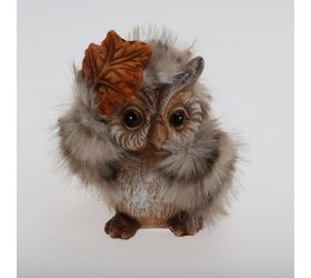 Sova s listom siv/ora poly 6*5*7,5cm