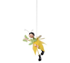 Záves včela s motýľom žlt/zel plech7,3*7,3*15cm