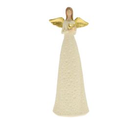 Anjel krémový, zlaté srdce poly 11,5*7*31,5cm