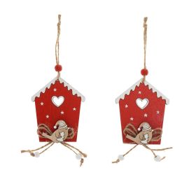 Záved búdka, vtáčik čer/bie, drevo, s/2 7,2*9cm