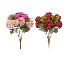 Kytica pivonka, hydrangea, bodliak, zeleň mix/2f 60cm