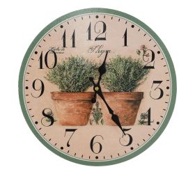 Hodiny nástenné mdf dia 34cm bylinky