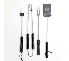 Náradie grilovacie chróm, drev. rúčka,40 cm, sada4ks