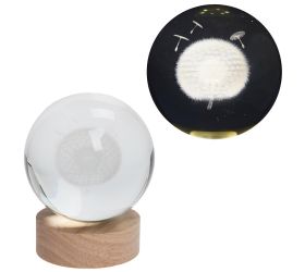 Led guľa sklo na drev.podstavci s podsvietením púpava 10*12cm