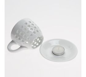 Aromalampa hrnček srdiečka porcelán 9,5x9,5cm biela