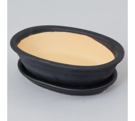 16.036.32 kvetináč+miska bonsai ovál antracit 32cm /v.6cm/