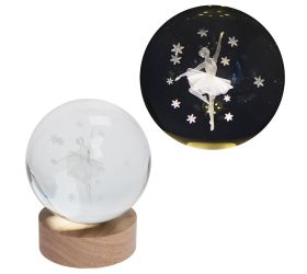 Led guľa sklo na drev.podstavci s podsvietením baletka10*12cm