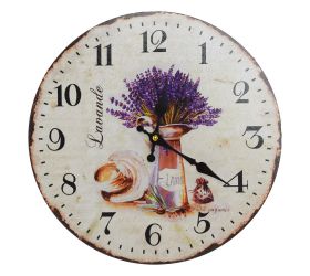 Hodiny nástenné mdf dia 34cm levanduľová kytica