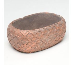 Obal oval cement šedý s medenou 20x13x7cm