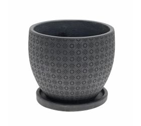 J135 kvetináč + miska paige čierna  24x19,6cm xs