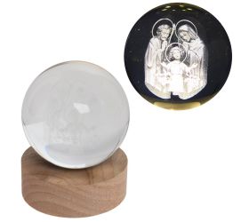 Led guľa sklo na drev.podstavci s podsvietením sv.rodina 8*10cm
