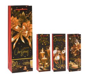 Darčeková taška na víno vianoce čierna mix 12x36x9cm
